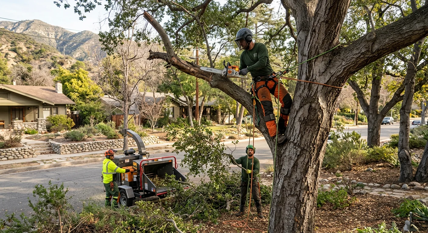 Cleared brush and hauling equipment on an Altadena property after a removal job