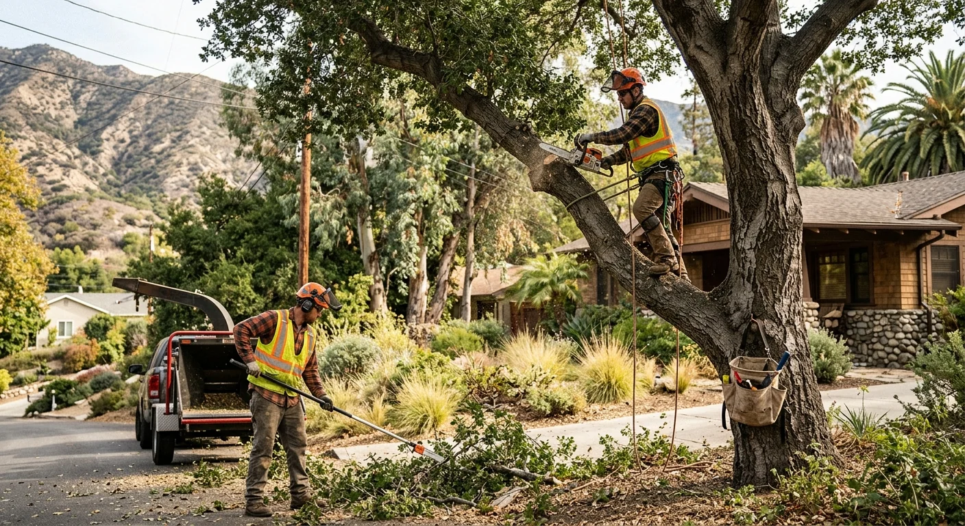 Crew clearing dense brush from a foothill residential property in Altadena