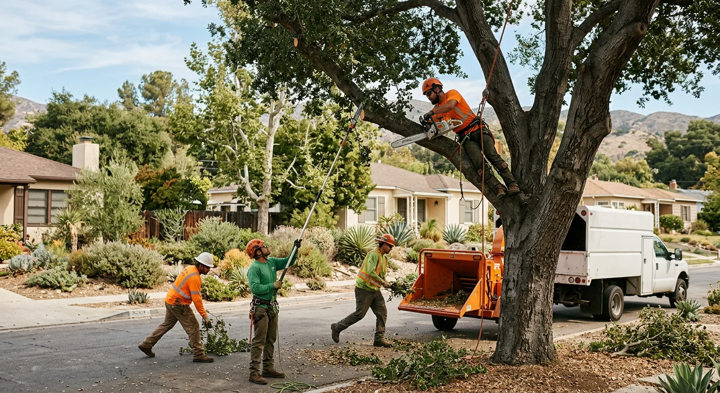 Arborist inspecting a mature oak canopy at an Altadena foothill home