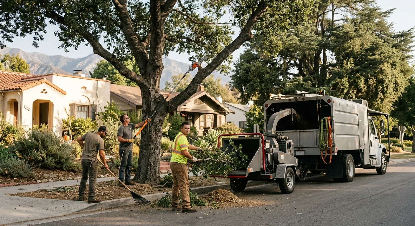 Local arborist reviewing a written tree risk report with an Altadena homeowner