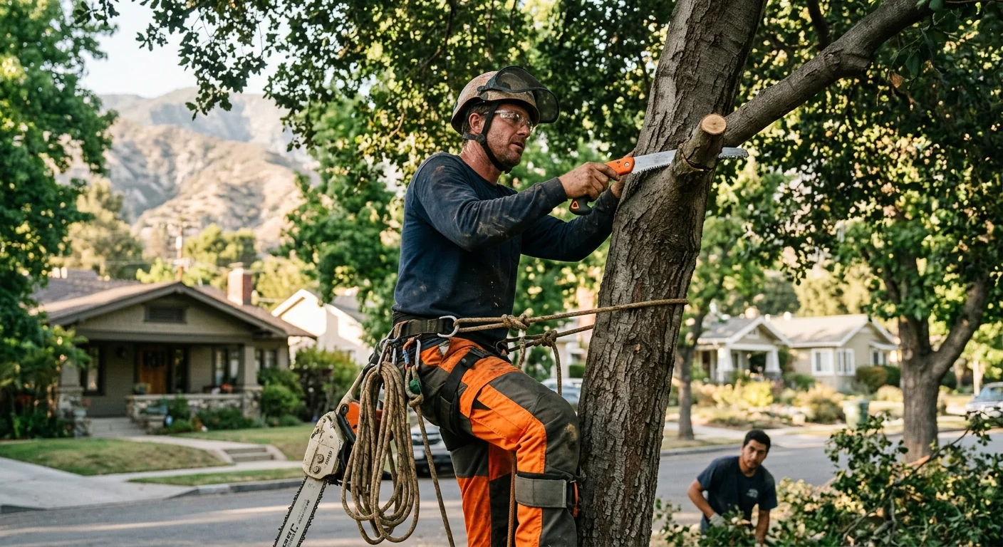 Tree crew loading equipment for a scheduled service call in an Altadena neighborhood