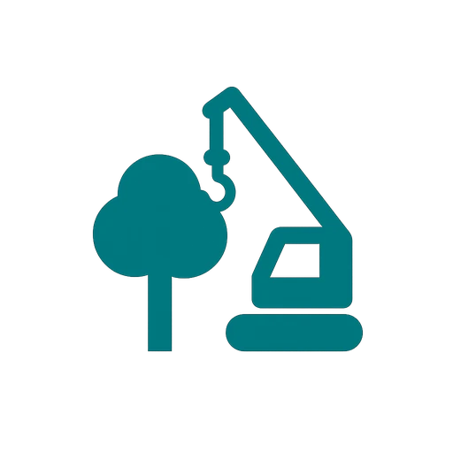 Crane lifting a heavy tree section over a rooftop